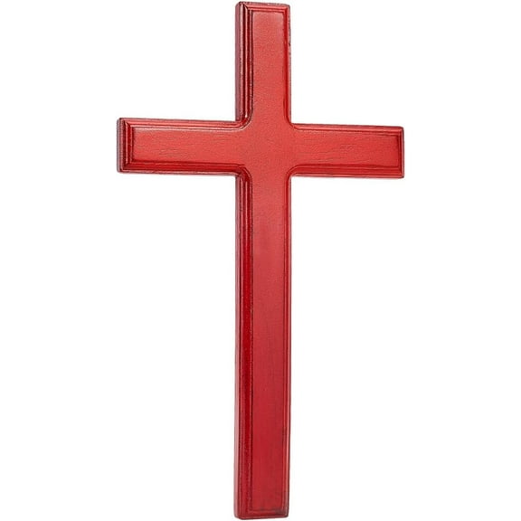 1pc Wooden Cross Wall Decoration 11.81x6.77 Inch Crucifix Cross Handmade Wood Hanging Cross Church Hanging Ornament for Easter Home Living Room Wall Decor Firebrick