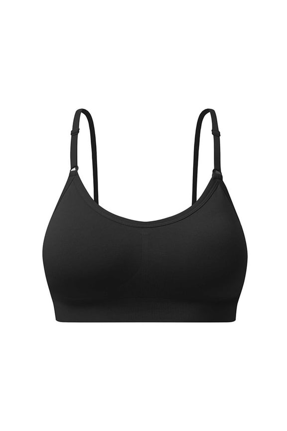 Spaghetti Strap Sports Bras for Women - Scoop Neck Wireless Padded Yoga Workout Crop Top
