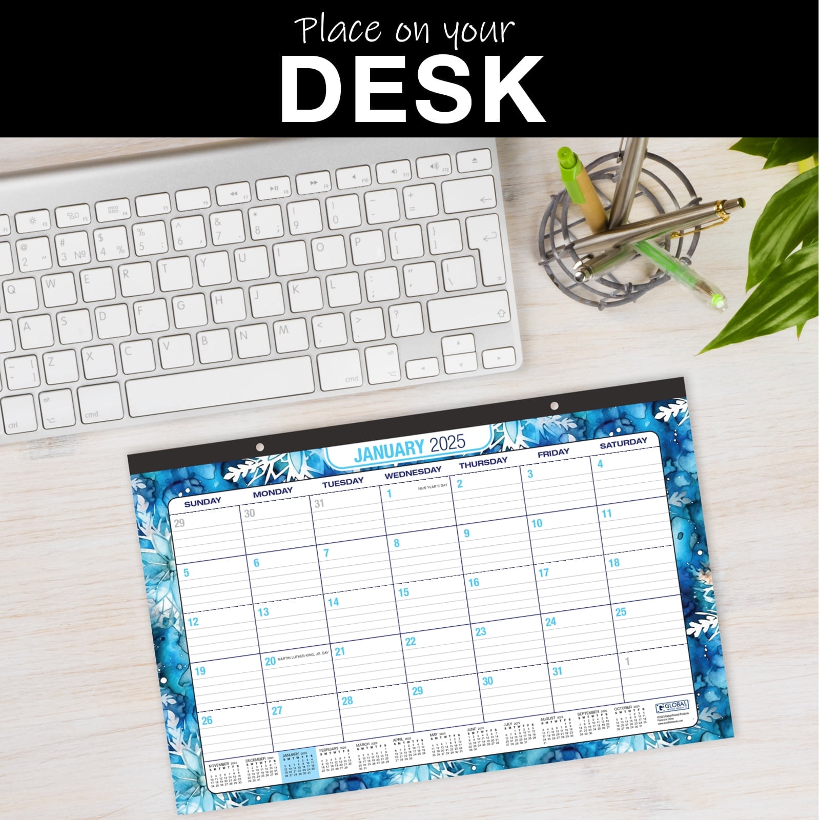 Global Printed Products Academic Planner 2024-2025 and 11" x 17" Desk Calendar Bundle, Desk Calendar 2024 Planner, Hardcover Fashion Planner, Watercolor Butterflies
