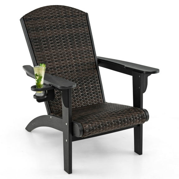 Canddidliike Patio Adirondack Chair with Rattan Padded Seat and Hidden Cupholder, Seating & Patio Chair for Outdoor, Black