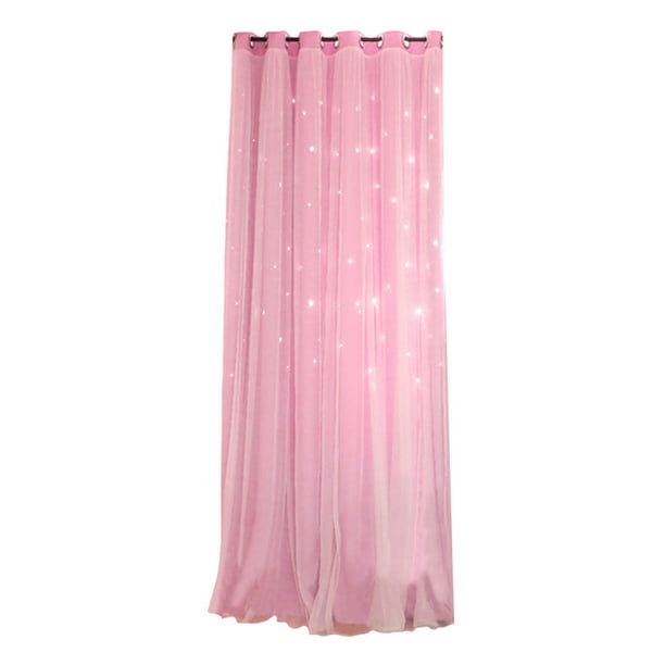 EeaseMX Cortinas de gasa y tela doble con diseño de estrellas huecas (rosa)