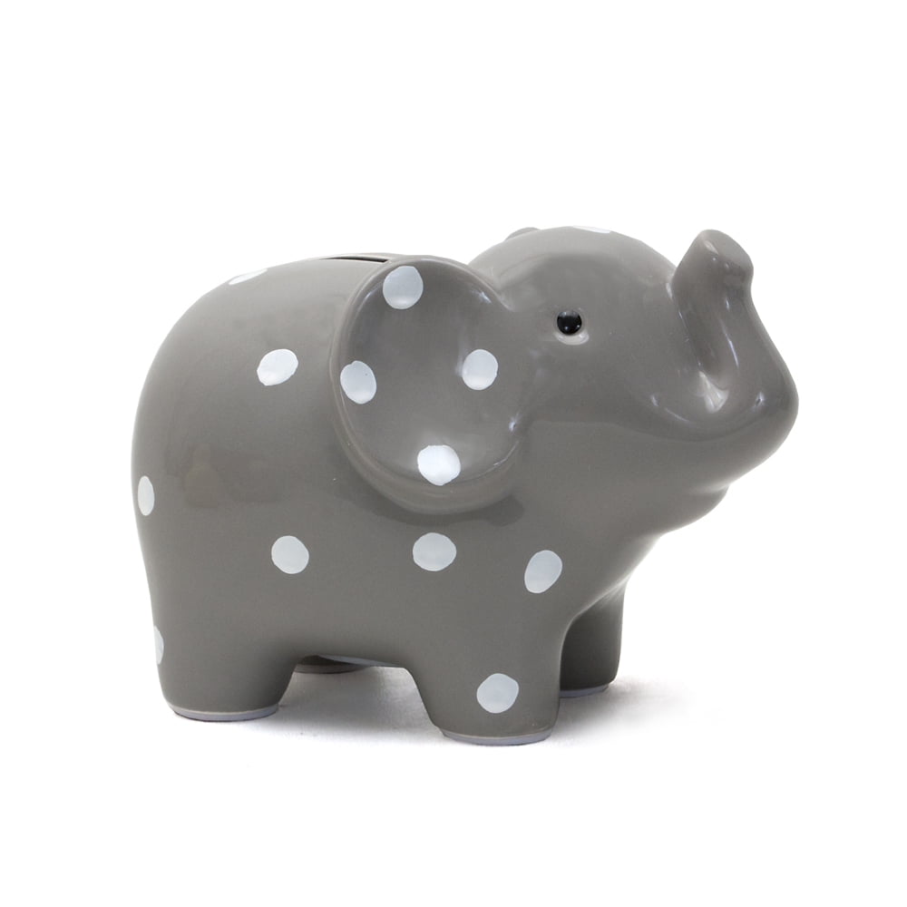 Child To Cherish Elephant Money Bank Polka Dot Grey
