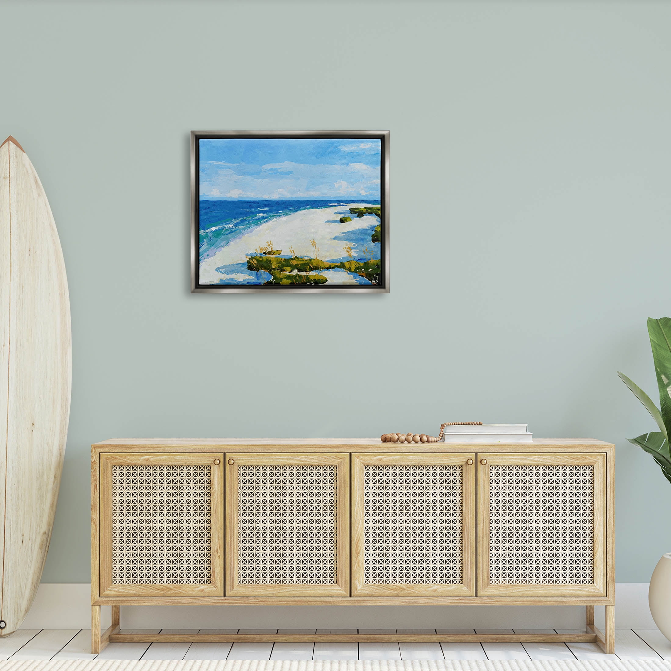Modern Beach Sand Landscape Coastal Painting Luster Gray Framed Art Print Wall Art