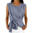 thumbnail image 2 of Sewkxo Womens Linen Wrap Tank Top 2026 Ruched Tie Side Sleeveless Crew Neck Shirt Casual Summer Beach Blouse Going Out Top,Blue S, 2 of 6