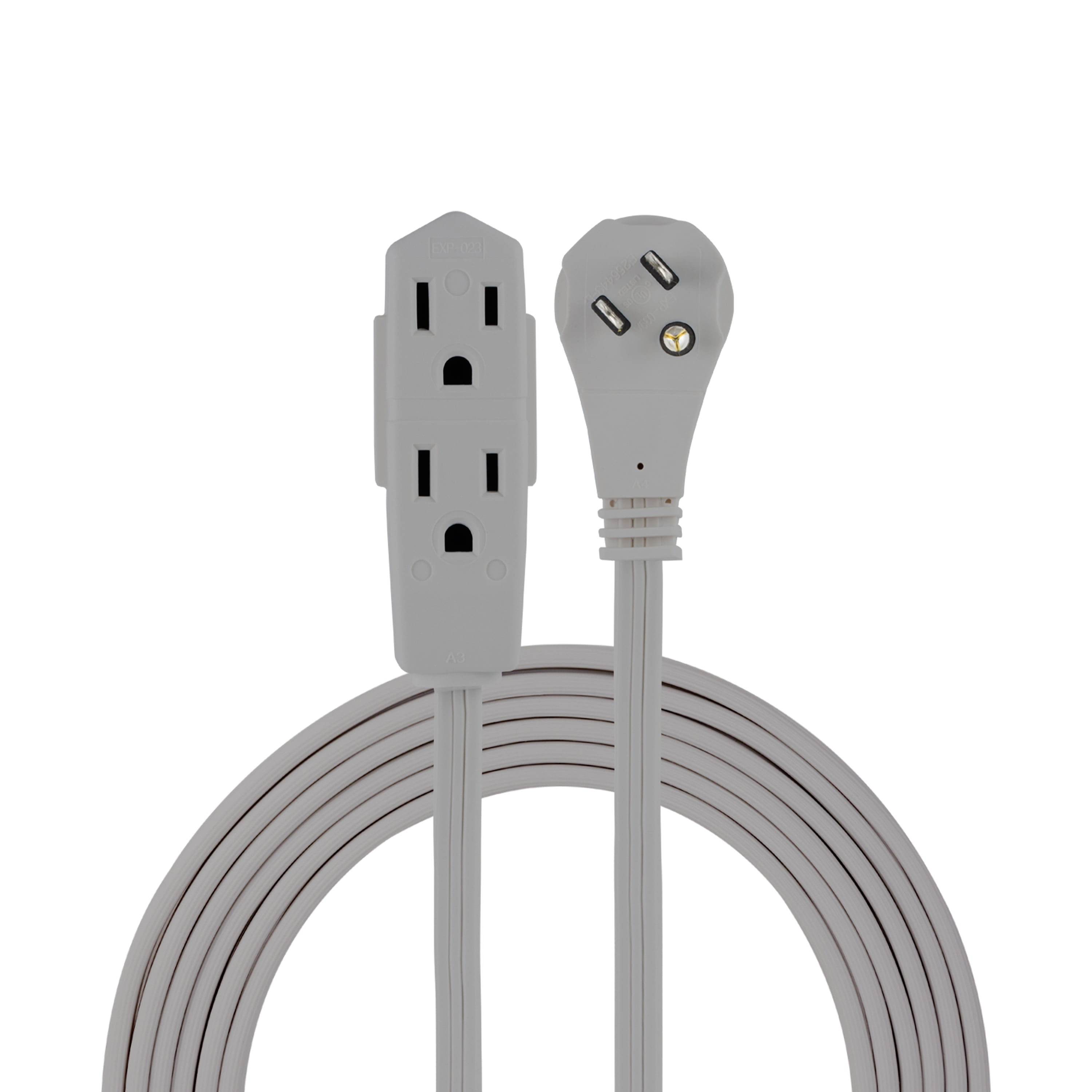 GE 8ft Indoor Extension Cord – Right Angle Flat Plug, 3 Grounded Outlets, 16 Gauge, White, UL Listed