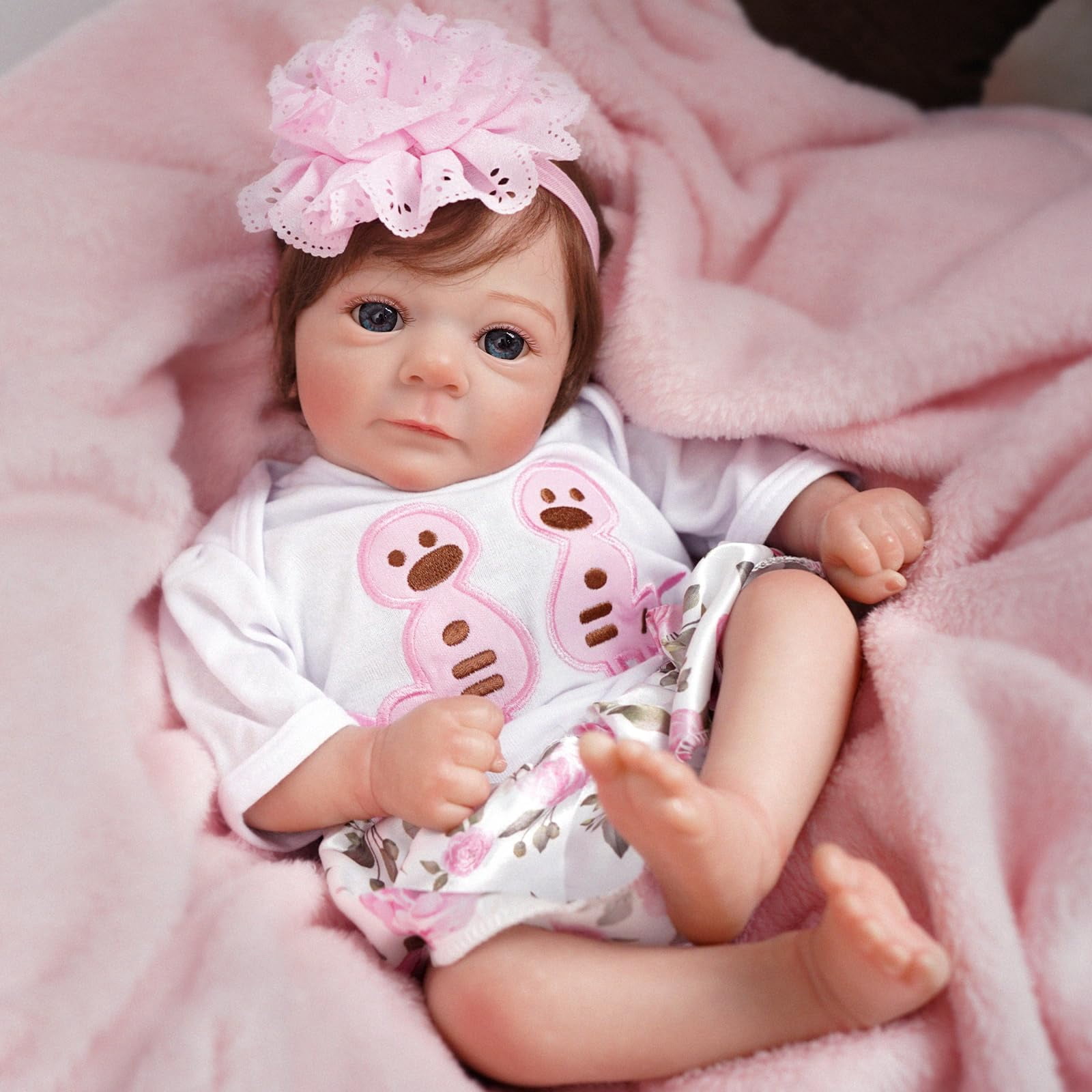 Reborn Doll Accessories Set - Receiving Blanket & Hat, Adjustable Swaddle, For 17-22" Dolls, Purple Flower