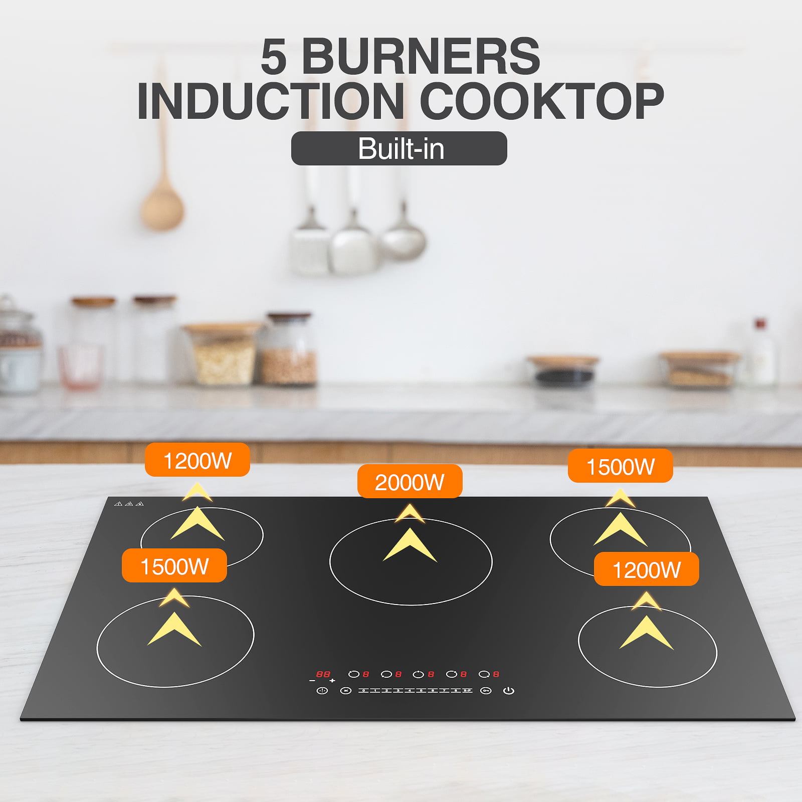 Vbgk Electric Cooktop 36 inch, 240V 8600W 36 inch Induction cooktopBuilt-in and Countertop Electric Stove Top, Knob Control 9 Heating Level Timer 