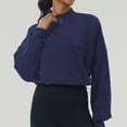 thumbnail image 4 of Htigea Women's Cropped Sweatshirts Quarter Zip Mock Neck Pullover Casual Loose Workout Tops Long Sleeve Sweatshirt Navy L, 4 of 7