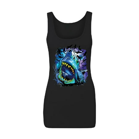 Neon Black Light Cosmo Shark Women's Tank Top Ocean Nebula