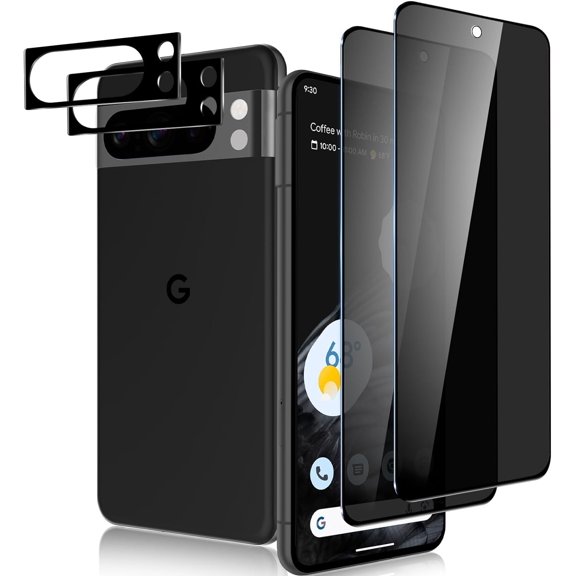 [2 2 Pack] for Google Pixel 8 Pro Privacy Screen Protector and Camera Lens Protector, 9H Tempered Glass, Anti-Spy, High Definition Scratch and Shatterproof
