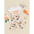 thumbnail image 5 of Aojekbee Baby Girls Summer 3PCS Sets Short Sleeve Romper Tops Chicken Print Flared Pants Headband Sets, 5 of 10