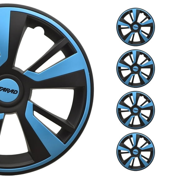 OMAC 14" Wheel Covers Black & Blue 4 Pcs Hub Caps Set fits R14 Tire Steel Rim