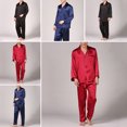 thumbnail image 1 of Farfi Hombres Verano Imitación Seda Pijama Set Camisa Pantalones Inicio vestido dormir ropa de dormir Negro Farfi Set de pijama, 1 of 2