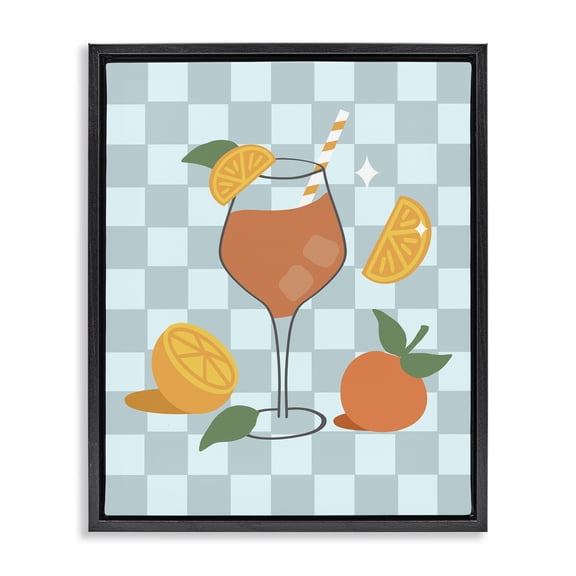 Stupell Industries Checkered Fruity Cocktail Food & Beverage Painting Black Floater Framed Canvas Art Print Wall Art, 17 x 21