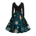thumbnail image 5 of Christmas Dresses for Women Women's Fashion Round Casual Slim Fit Christmas Print Large Swing Long Sleeve Dress with V Neck for Holiday Party,Royal Blue,L, 5 of 6