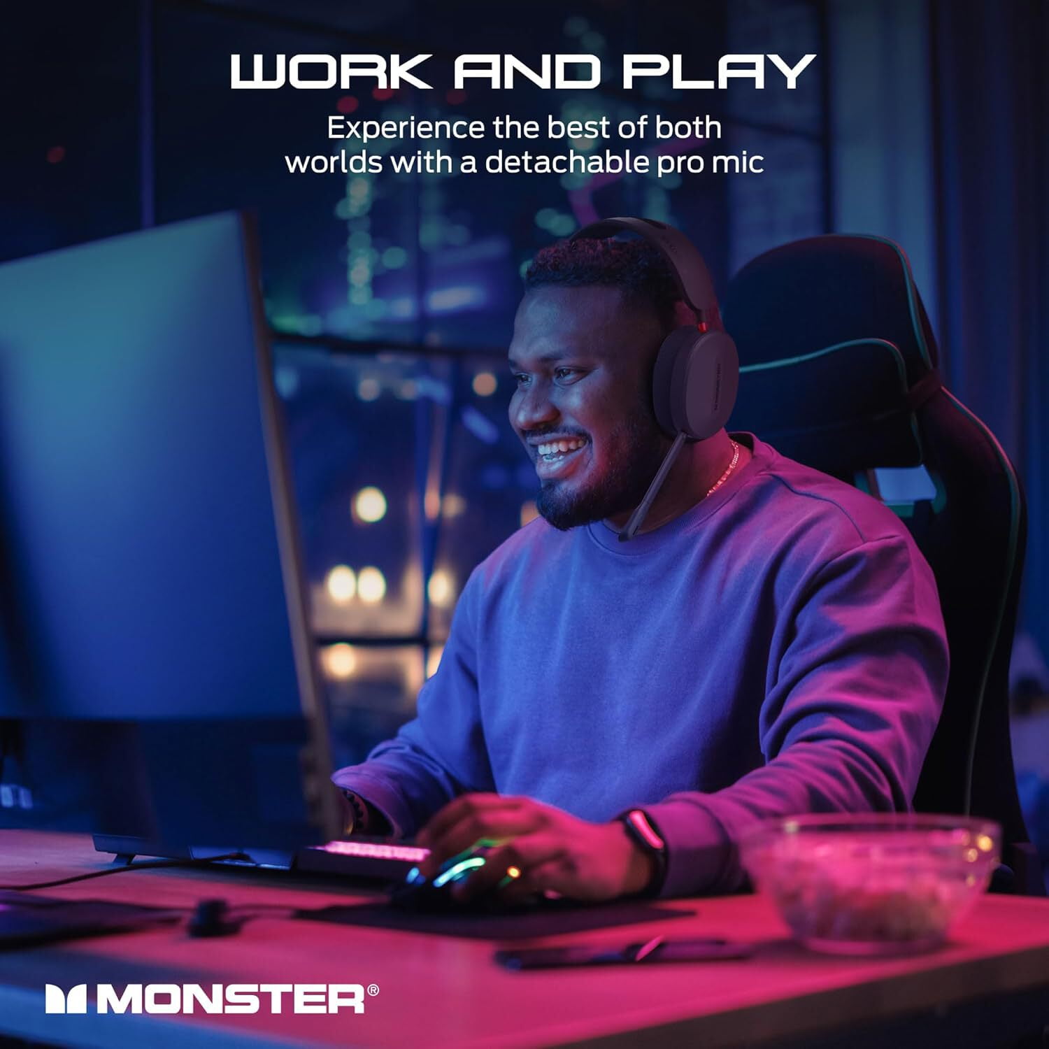 Monster Elements Air Bluetooth On-Ear Headphones, Detachable Pro Mic, 50mm Dynamic Drivers, 60-Hour Playtime, Protective Case