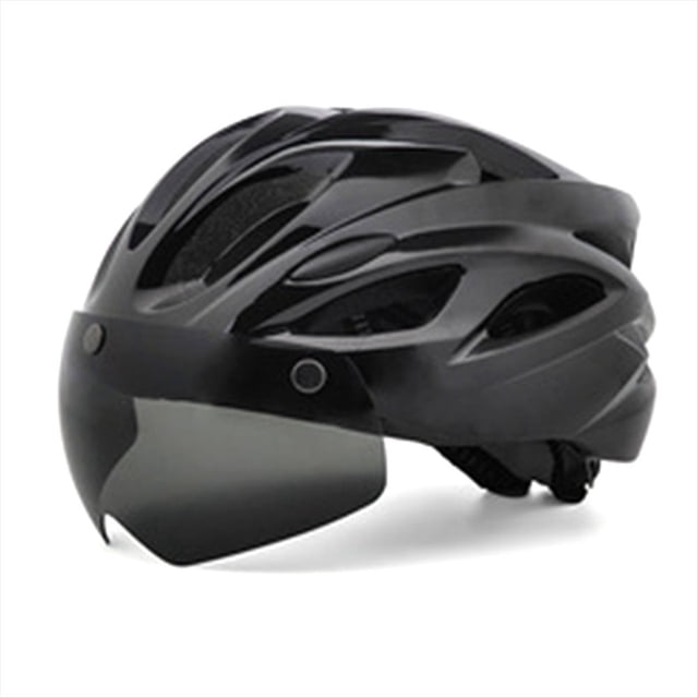 Casco de Bicicleta, Casco de Bicicleta con Gafas de Luz Trasera Casco de Bicicleta de MontañA Ajustable para Adultos Hombres Mujeres Negro