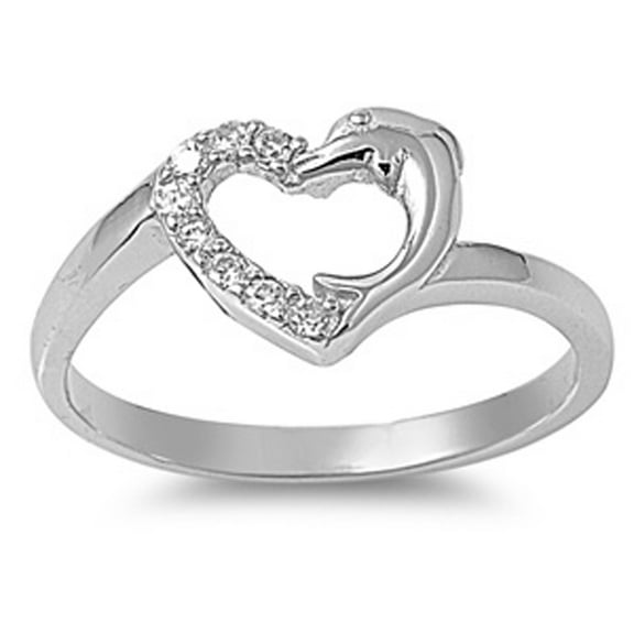 Men's Sterling Silver Heart & Dolphin Promise Ring 9MM ( Size 5 to 9 )