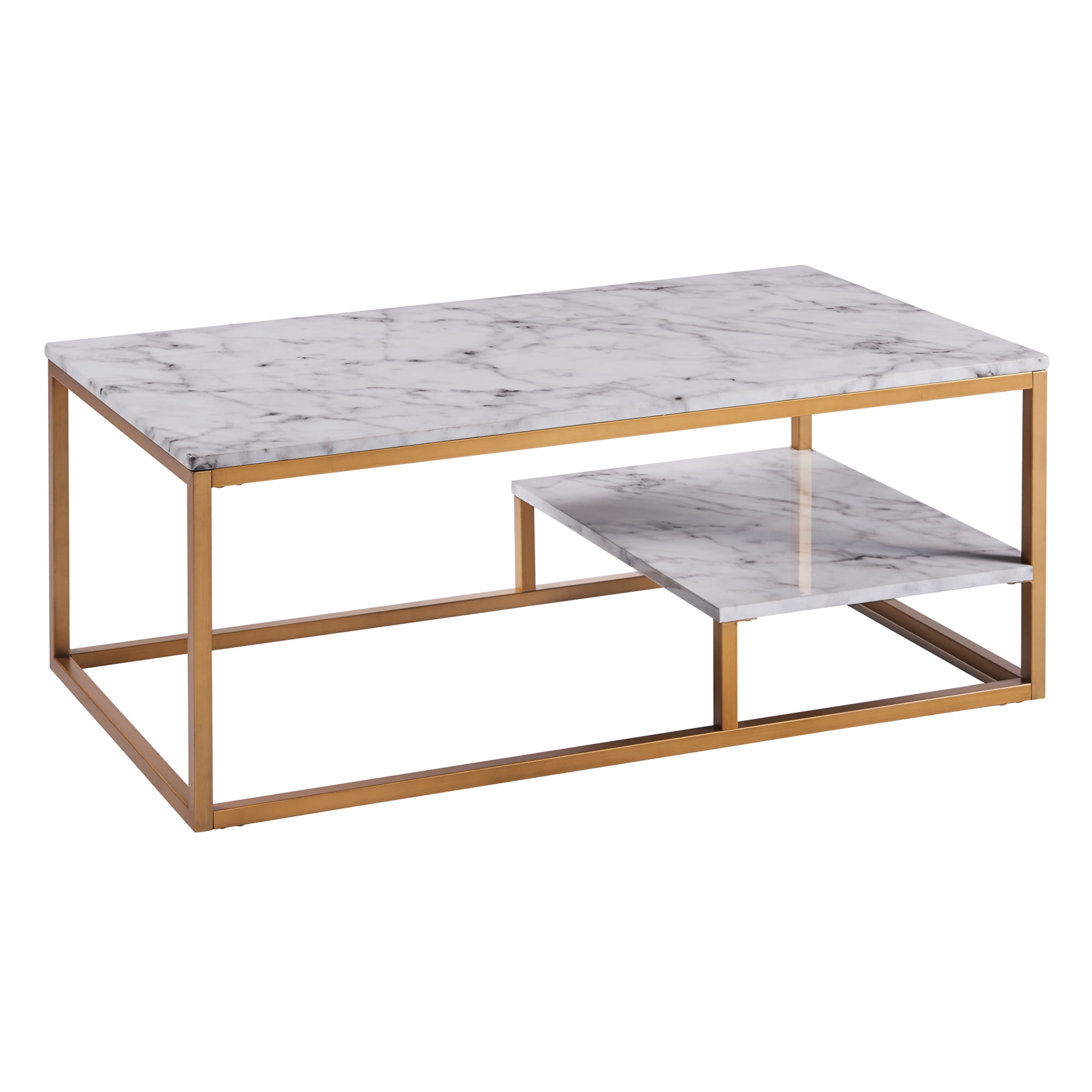 Teamson Home Marmo Modern MarbleLook Coffee Table with Shelf, Marble