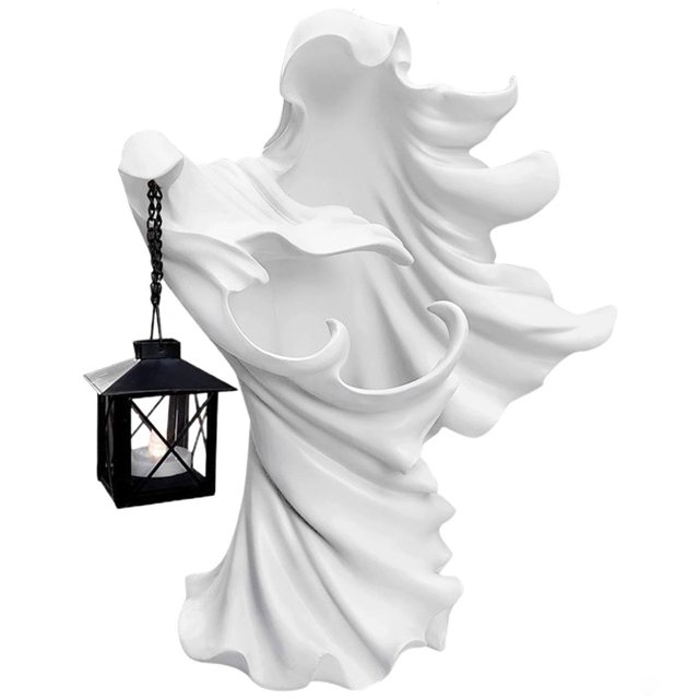 Adorno de Fantasma de Halloween con Linterna, Estatua de Resina de Ahorro de Energía para Decoración de Jardín y Patio, Color
