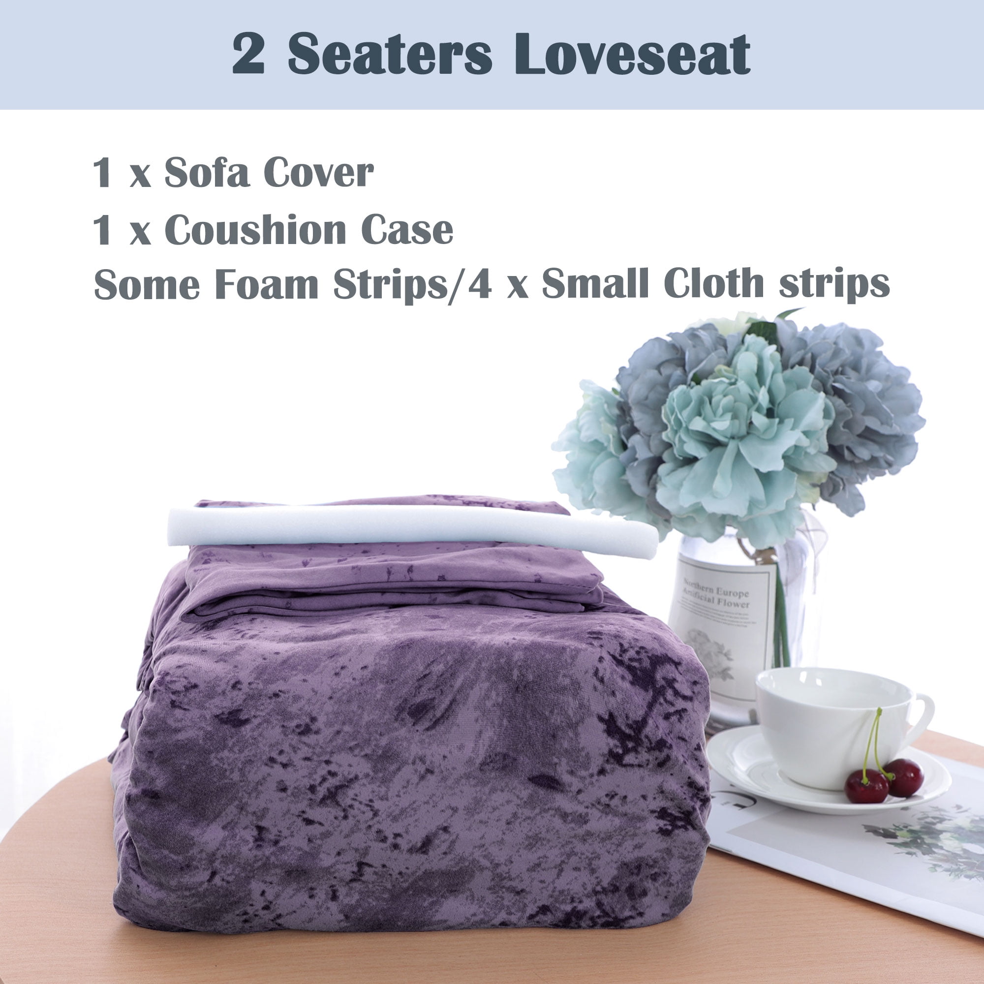 PiccoCasa 2 Seater Sofa Slipcover Ink Painting Printed Couch Cover, 57"-72", Pale Purple