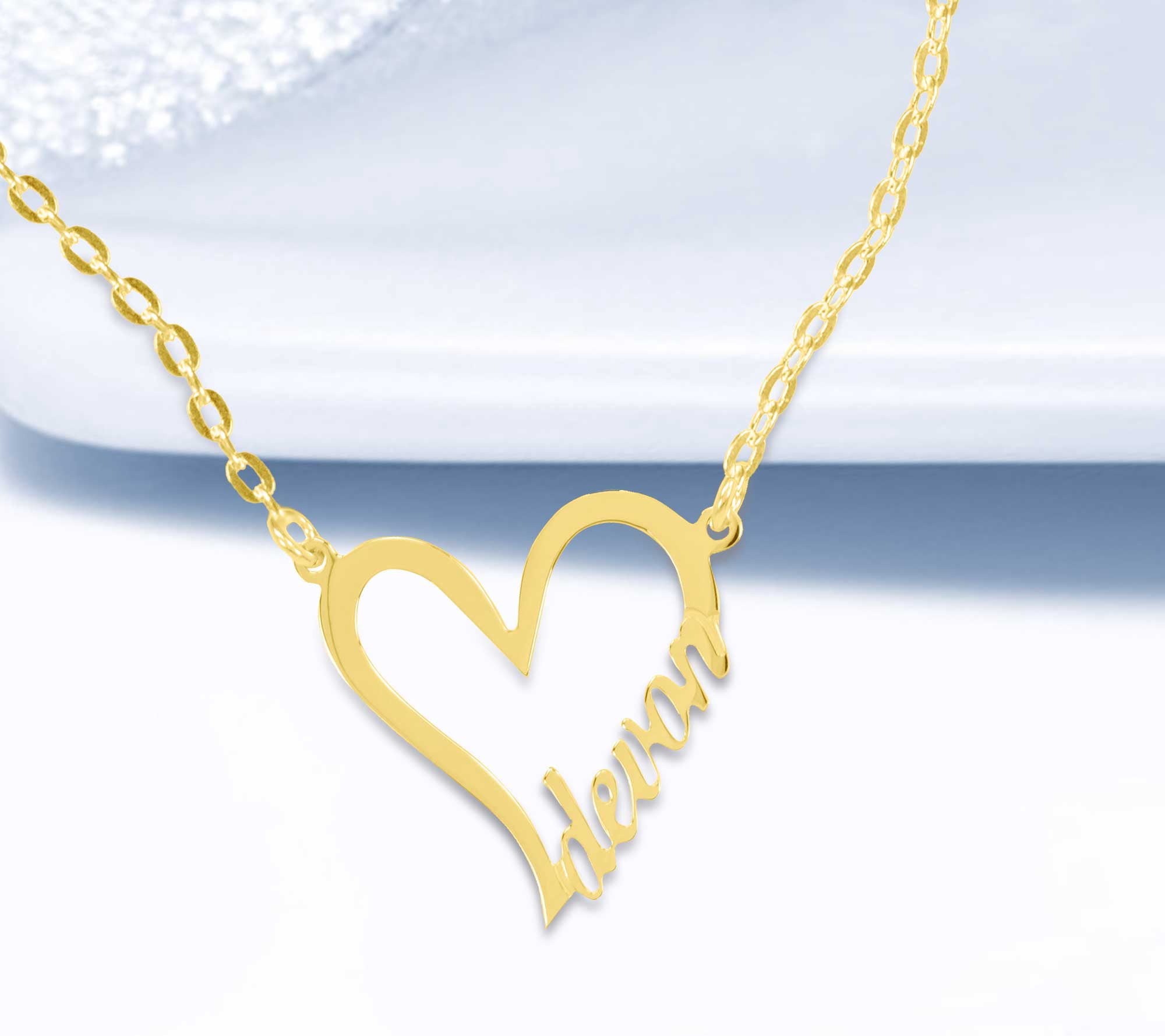 ♥ Personalized 14K Gold-Plated Sterling Silver Heart Name Necklace