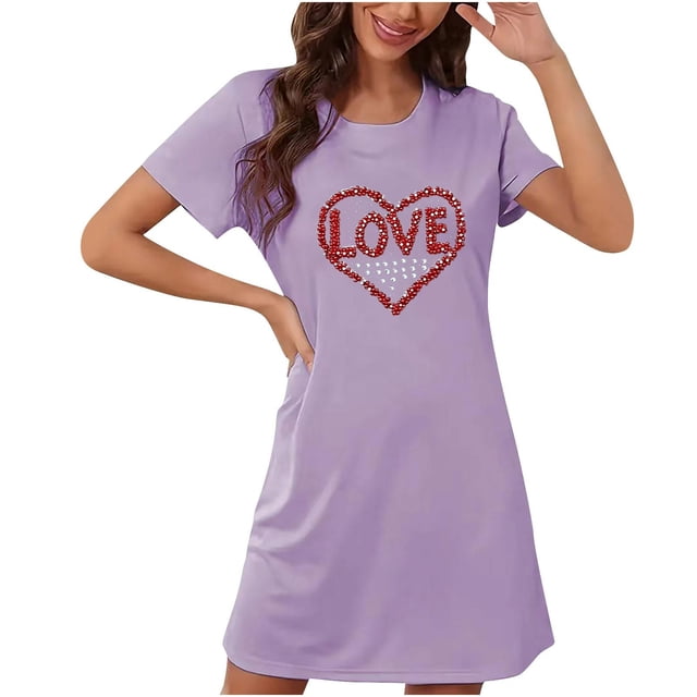Camisón corto de talla grande para mujer, camisón de manga corta con estampado de pecho a la moda, camisón para mujer