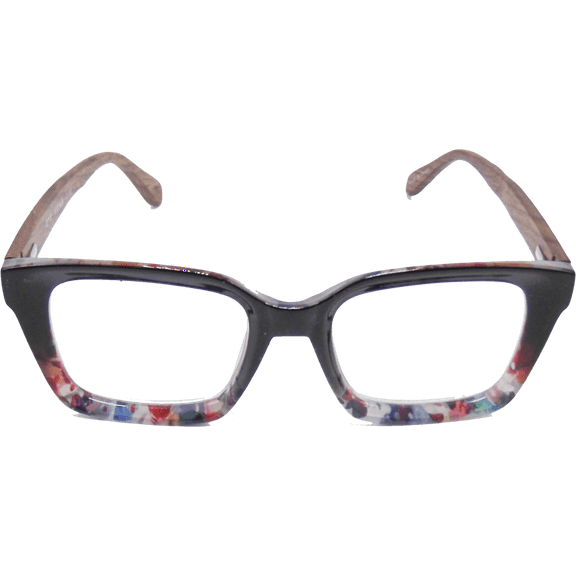 EYEGEMS Brand Eyeglasses Women Eco Friendly Sustainable  Reading Glasses  2.00 Ladies Walnut Wood Black Multicolor 0552