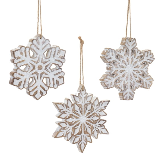 Melrose Glittered Snowflake Christmas Ornaments - 4.75" - Set of 3