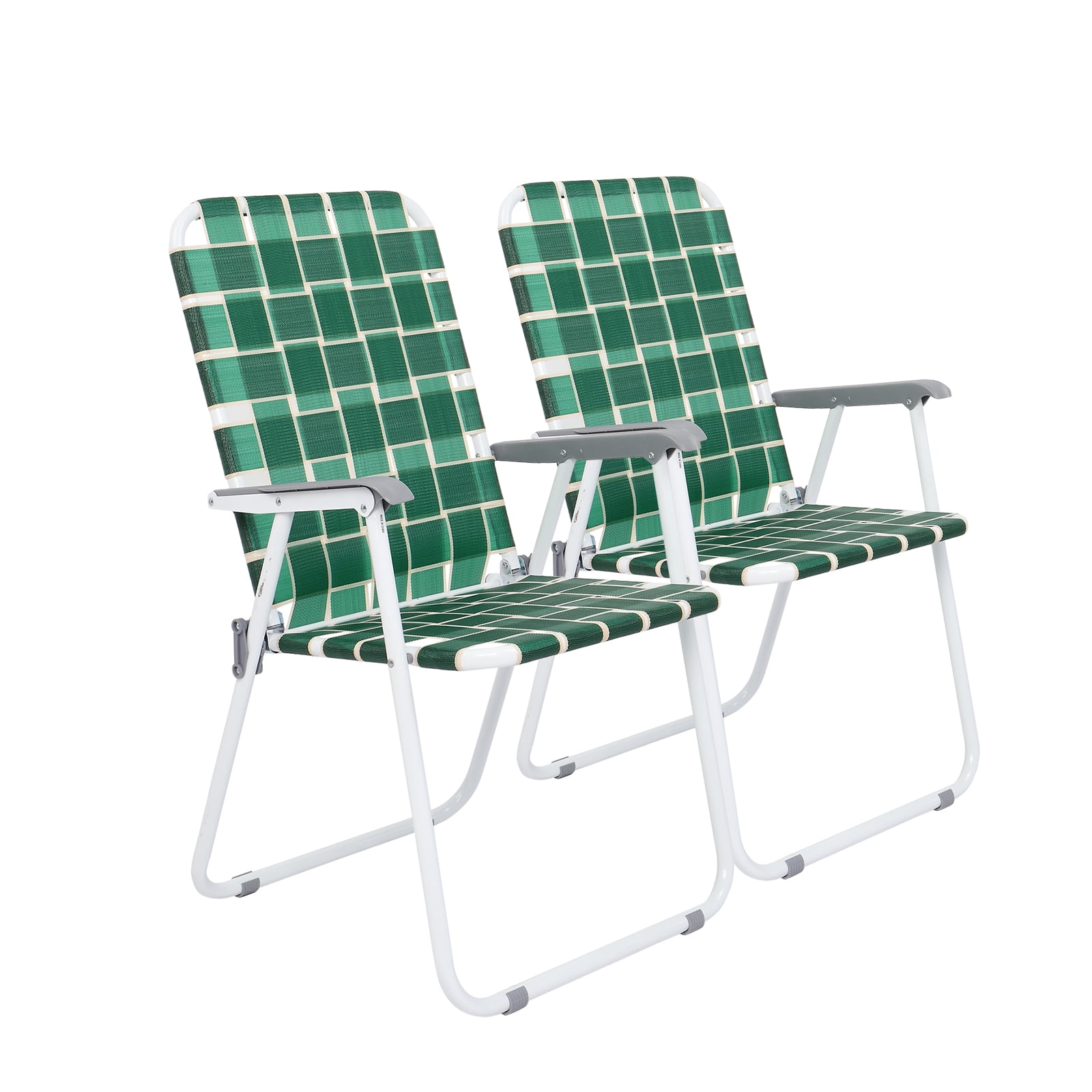 Reclining Beach Folding Chair Backpack Seat Blue/Green Stripe 2-Pack Lay Flat 