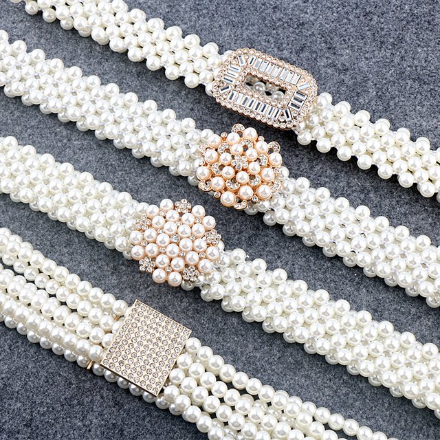 Cinturón elástico de perlas para mujer, vestido de decoración ancha, suéter de cintura versátil de estilo coreano, cadena de cintura, falda casual de moda
