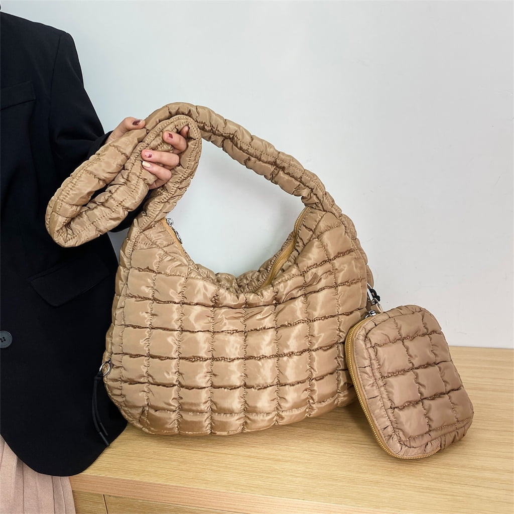 FENOHREFE Fashionable Puffer Shoulder Bag for Women Quilted Lightweight Spacious Crossbody Bag with Small Zippers Makeup Purse