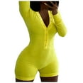 thumbnail image 3 of BONIXOOM Couples Christmas Pajamas Womens Christmas Pajamas Loungewear Button Short Sleeve Solid Jumpsuit Yellow S, 3 of 7