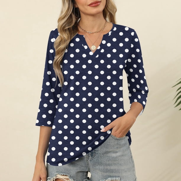 mfyjkho Tops Para Mujer, Camiseta De Manga Tres Cuartos Con Cuello En V Y Estampado De Moda Para Mujer Tops De Gimnasio Para Mujer Xl