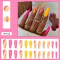thumbnail image 1 of 24 Pcs Ongles Postiches Ballet Rose Rouge Jaune Lignes Ondulées Faux Ongles pour Femmes Filles Colle, 1 of 7