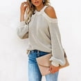 thumbnail image 5 of IROINNID Reduced Womens Sweater Knit Cold Shoulder Pullover Sweater Solid Color Casual Mid-Length Long Sleeve Button Knitting Sweatshirt Tops Blouse Shirt Sweater, 5 of 8