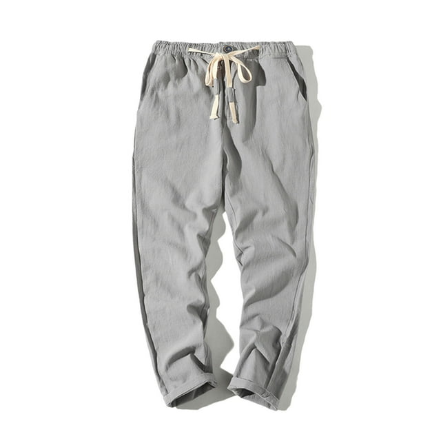 Mefallenssiah Full Length Pants Clearance Men'S Cotton Drawstring Casual Solid Color Washed Straight Leg Cropped Pants Outdoor Pants