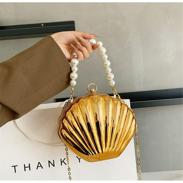 Wedding Clutches Shell Bag Pearl Handle Handbag for Women Shoulder Bags Crossbody Bag with Chain Fashion Evening Bag Walmart