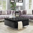thumbnail image 2 of Posh Vivant Joshua Velours Bouton Touffeté Pouf Table Basse Noir, 2 of 7