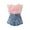 Pink, variant on Paokuoon Toddler Kids Girls Clothes Outfits Lace Sleeveless T-Shirt Tops and Denim Shorts Summer Love Printed 2 Piece Set 1-6 Years