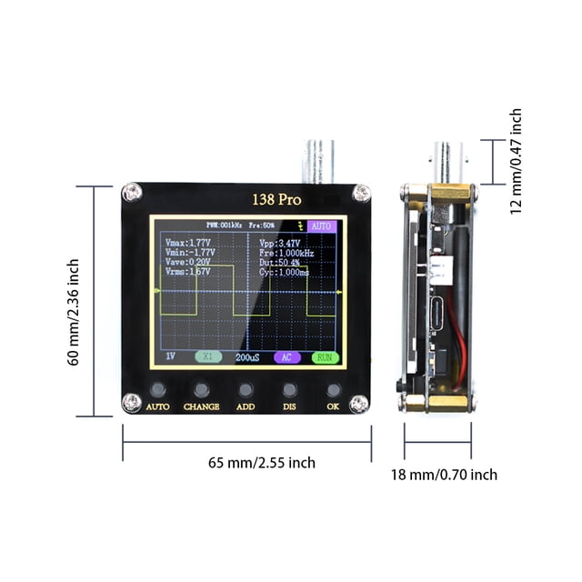 VONKY Car Repair LCD Screen Handheld Digital Oscilloscope Type-c 200Khz Analog Bandwidth Square Waves Output Voltmeter Oscilloscopes Basic