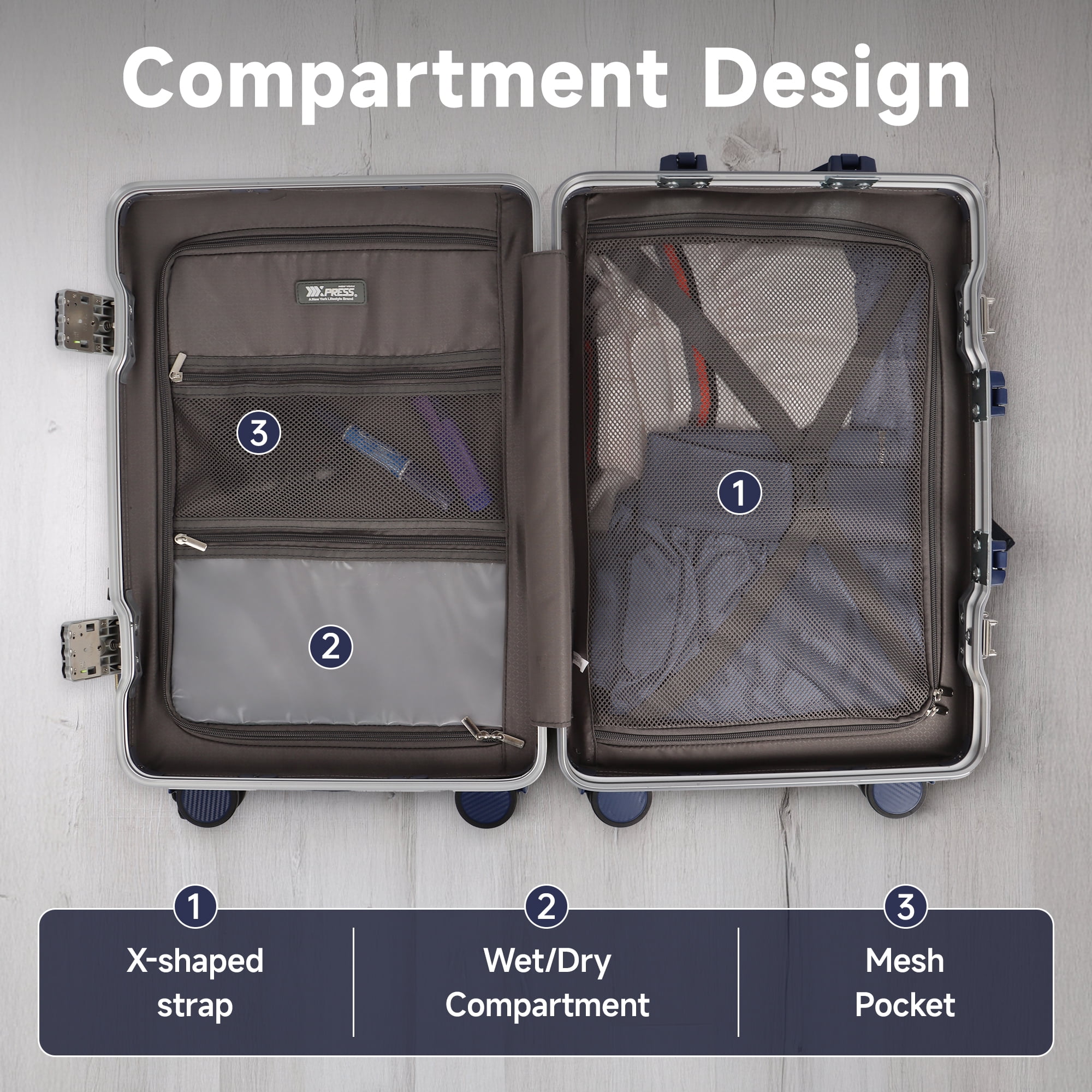 New York Xpress 20" Zipperless Carry-on Luggage Hardside Suitcase with Double TSA Lock & Aluminum Frame, Blue - AL1377