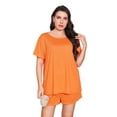 thumbnail image 4 of Pijamas de talla grande para mujer, de verano, para chica gordita, de color liso, holgados, informales, talla 5XL, pantalones cortos de manga corta, ropa de dos piezas para el hogar, 4 of 6