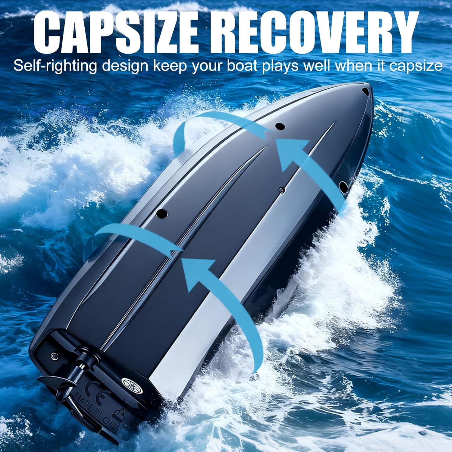 HYPERLIVING Remote Control Boat,15KM/H Fast Racing Boat with LED Light, Never Capsize, Summer Water Pool Toy for Adults & Kids