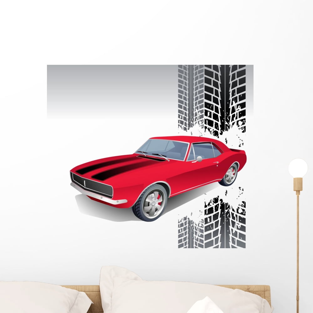 Old American Muscle Car Wall Mural by Wallmonkeys Peel and Stick