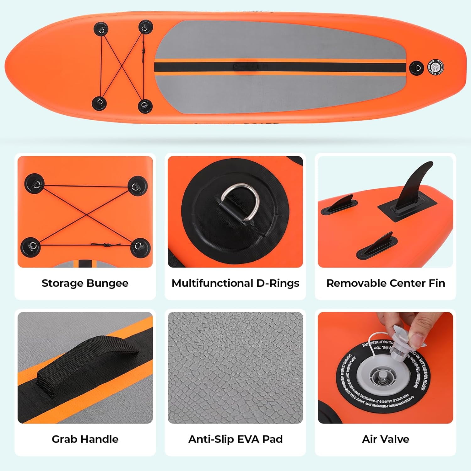 Pirecart 10' Inflatable Stand up Paddle Board 6" Thick SUP with Carry Bag, Non-Slip Deck, Hand Pump, for All Skill Levels, Orange