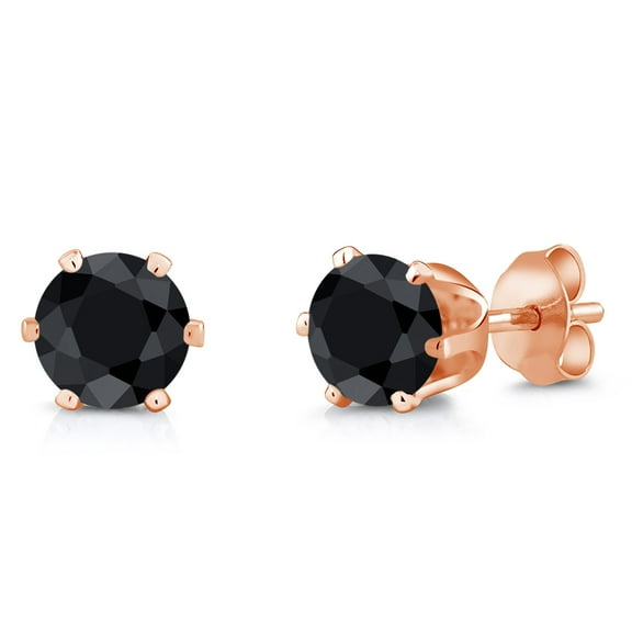 Gem Stone King Black Sapphire Rose Gold Plated Stud Earrings for Women Men | 2.30 Cttw | Gemstone September Birthstone | Round 6MM