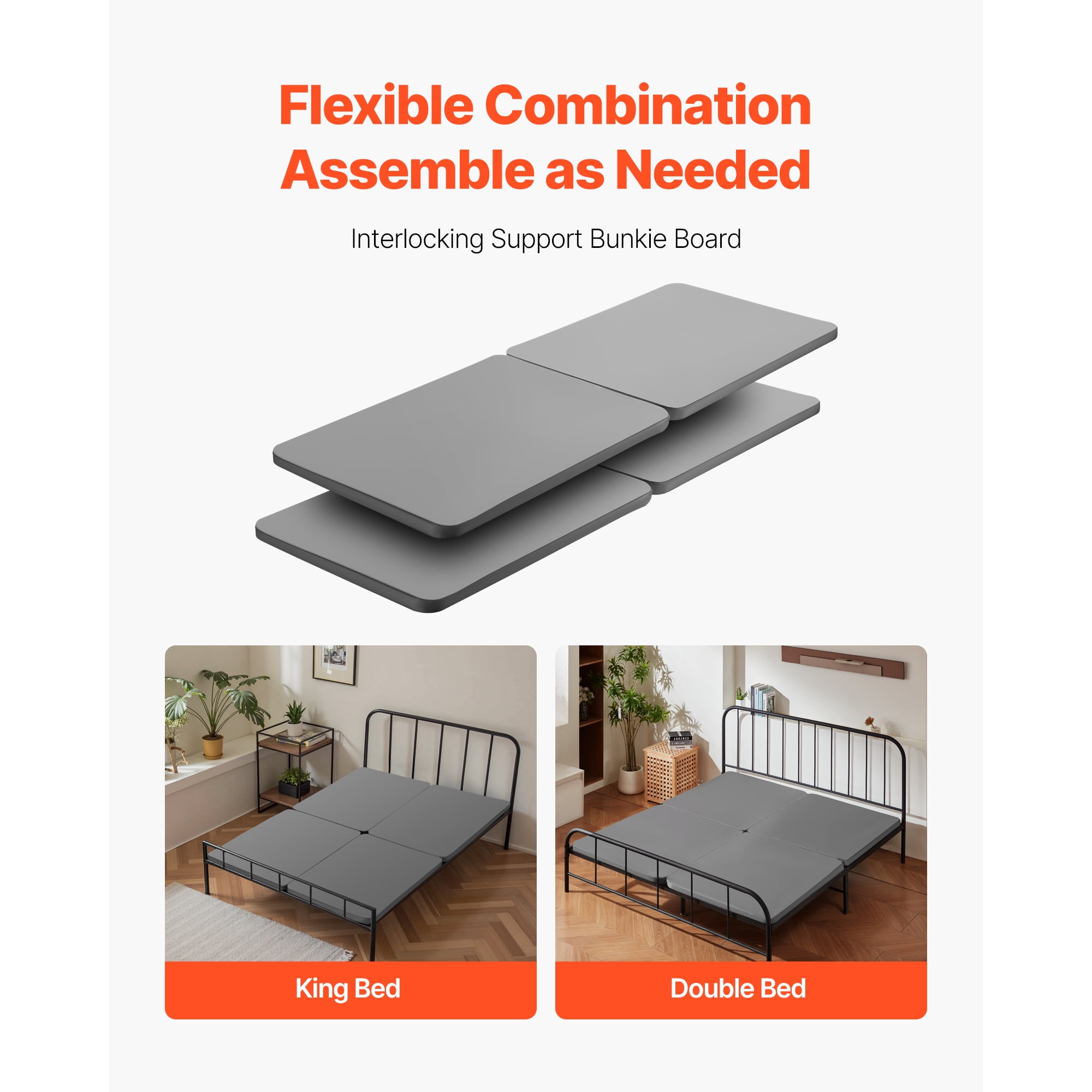 KFFKFF Queen Size Bunkie Board, 1.5-inch Bed Support Slats with Durable Oxford Cloth, Wooden Mattress Base for Queen Beds, Simple Assembly, 4 Pieces, Gray