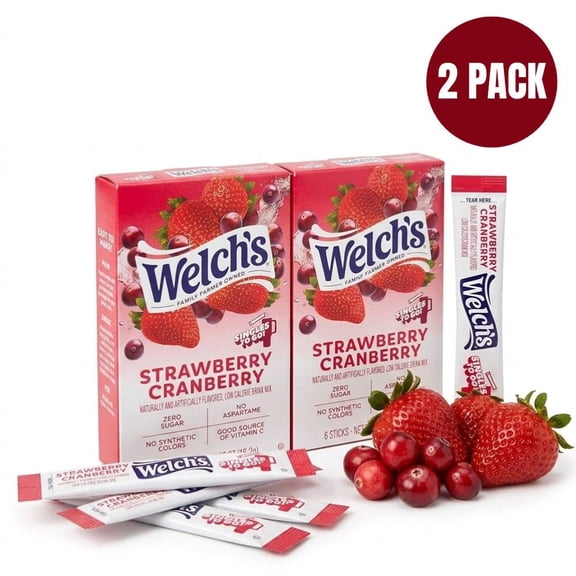 Welch's Singles To Go Strawberry Cranberry Water Drink Mix, 2 Boxes (12 Total Servings) – Aspartame Free, Low Calorie Sugar Free Water Flavoring