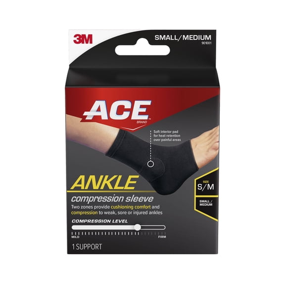 ACE Brand Compression Ankle Support, Small/Medium, Gray, Unisex
